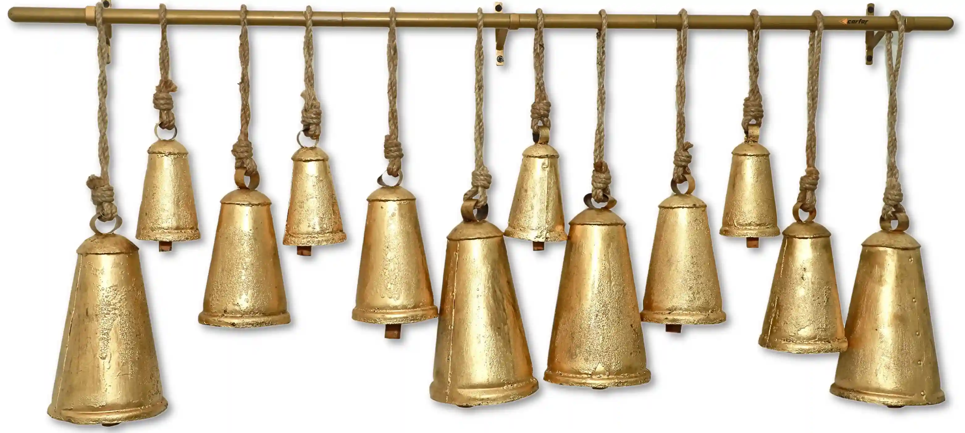 Detail of a hand-finished metal bell rim and clapper