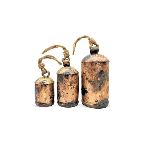 Raw antique-texture bells with dark fire-marked finish