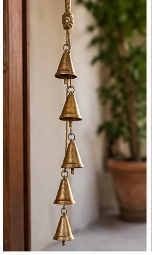 Handmade string of graduated brass-finish cone bells