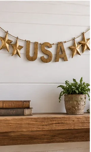 Handmade rustic metal USA letters and stars garland