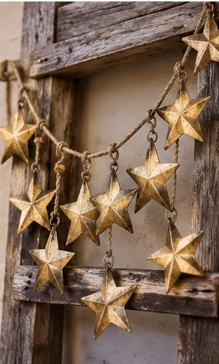 Handmade garland of rustic metal stars