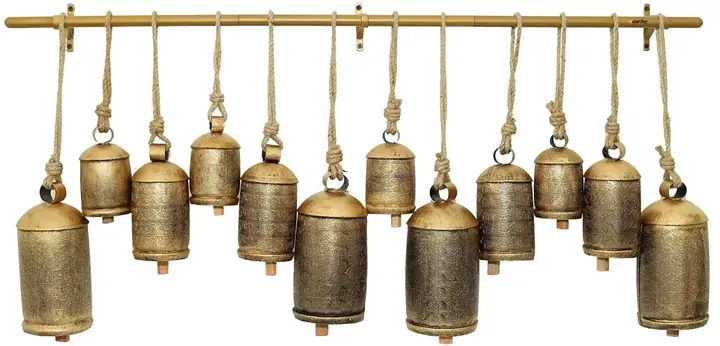 Close-up of a handmade bell with a fire-fused finish